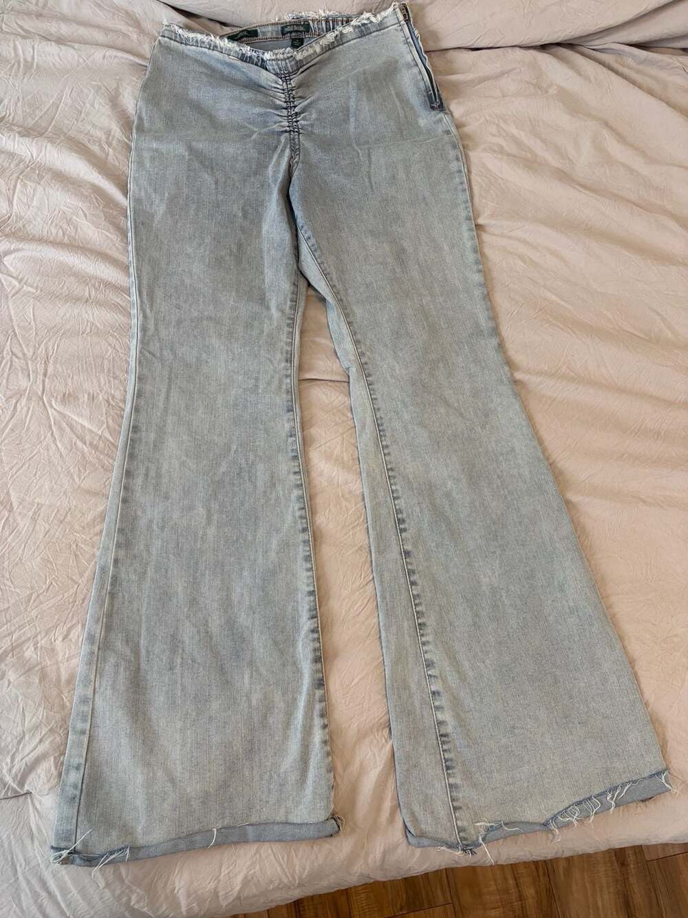 Wild Fable Light Blue High Rise Ruched Flare Jeans